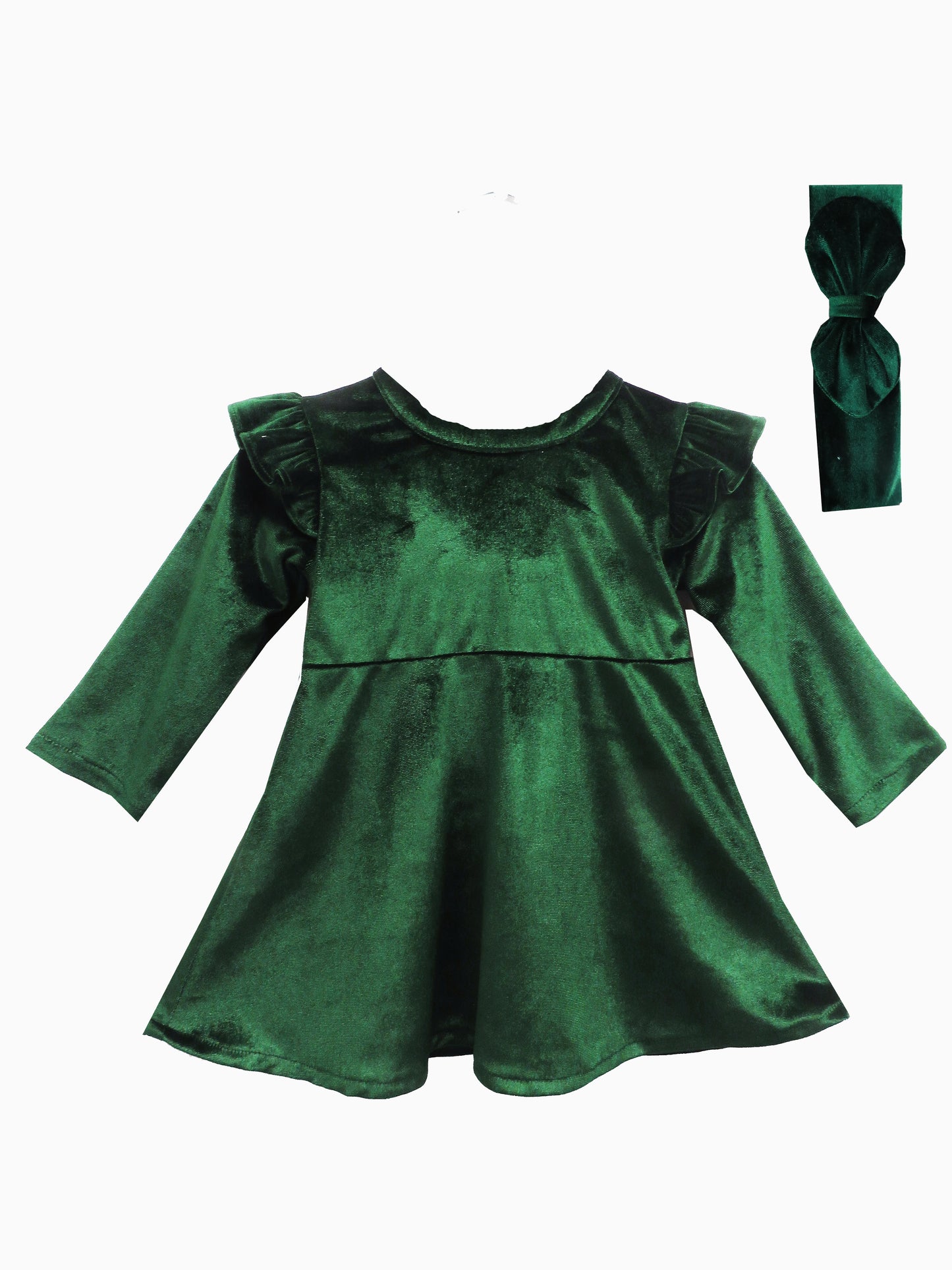 Green Velvet Dress With Full Sleeves