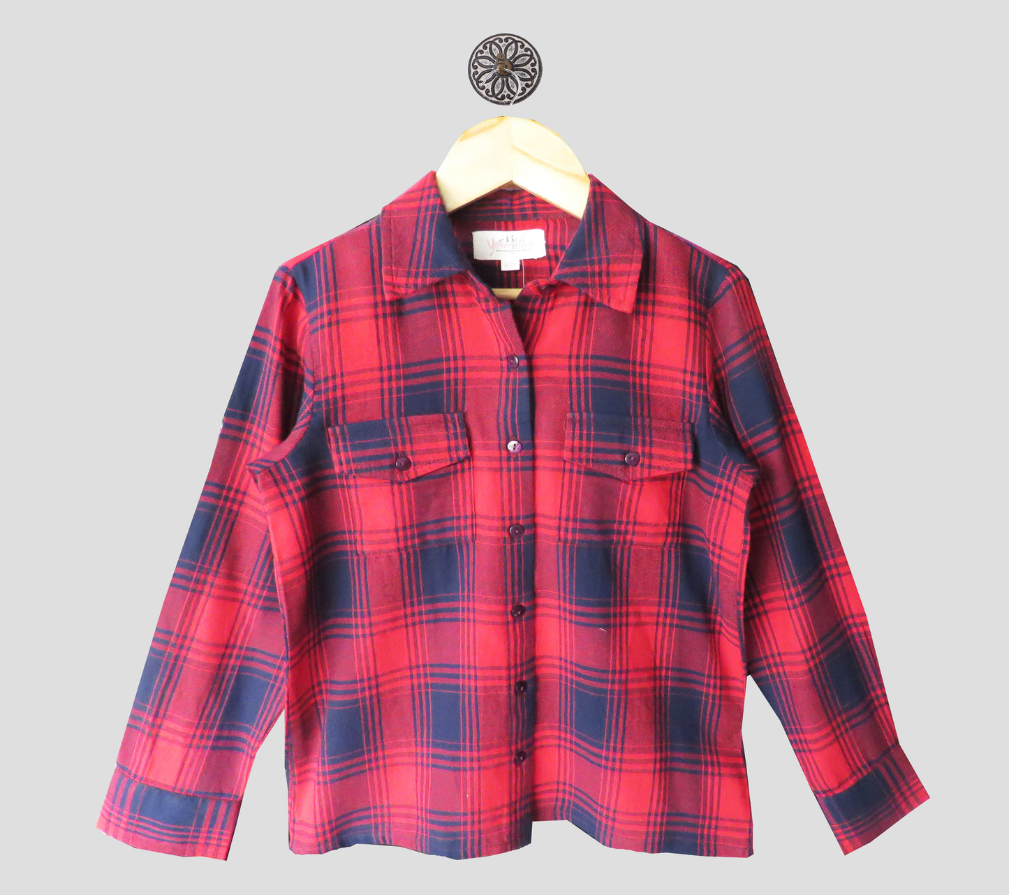RED AND BLUE CHECKED CASUAL SHIRT WITH FLAP CHEST POCKETS AND LONG SLEEVES