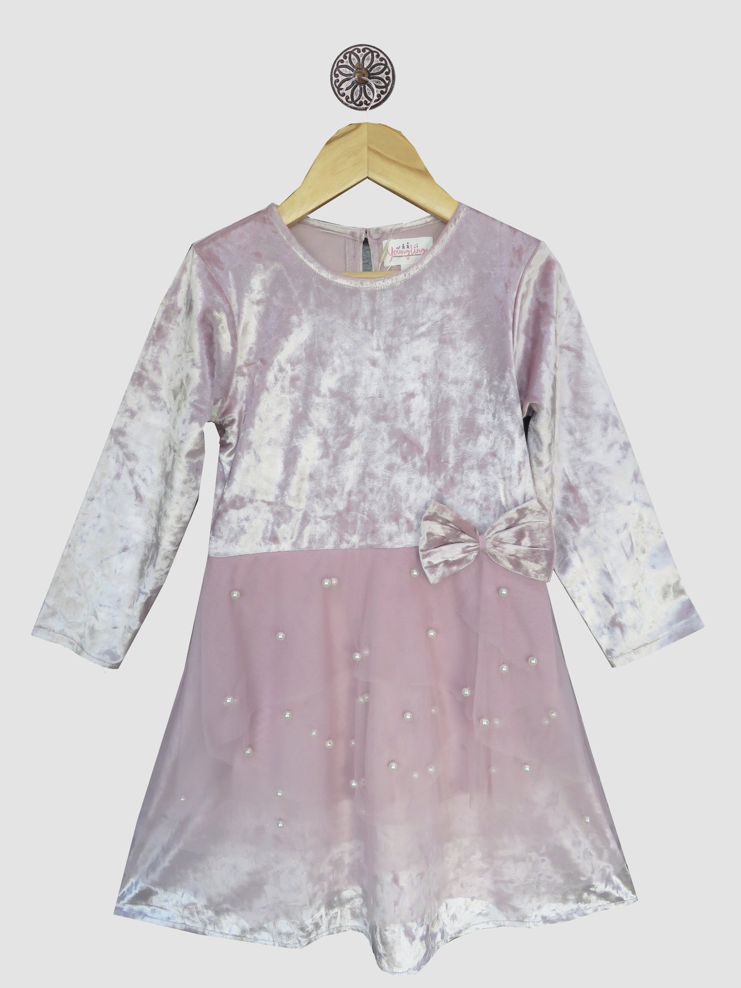 LILAC VLEVET NET DRESS WITH PEARL EMBELLISHMENT