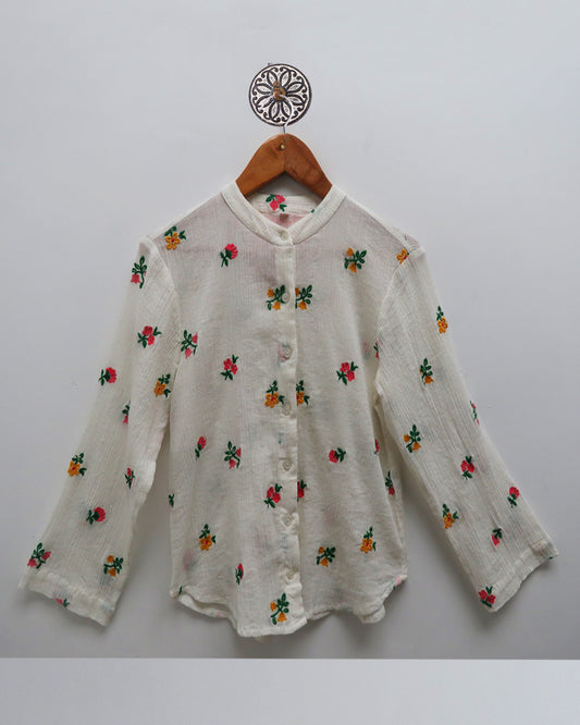 WHITE FLORAL EMBROIDERED SHIRT