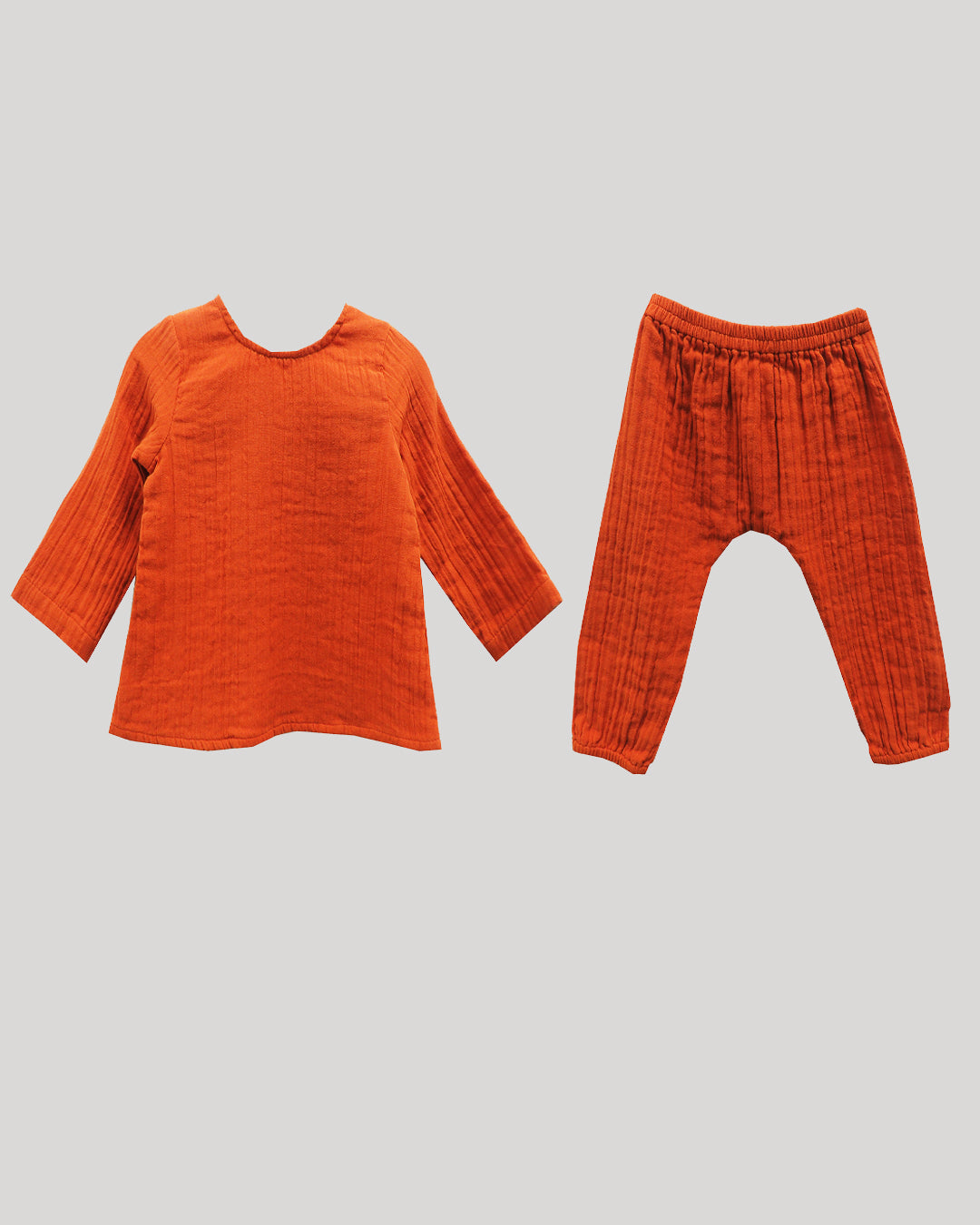 ORANGE CORAL CO-ORD SET WITH A FULL SLEEVED TOP AND PANTS IN SOFT,COTTON DOUBLE WEAVE