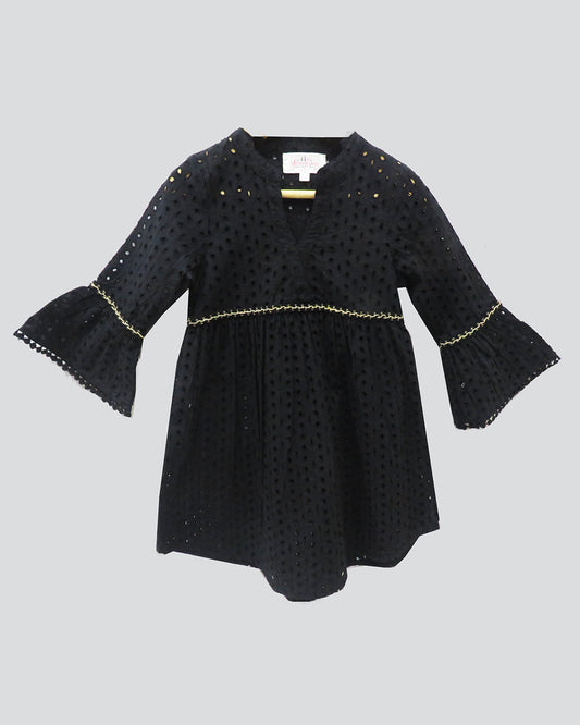 BLACK SCHIFFLI  COVERUP WITH BELL SLEEVES