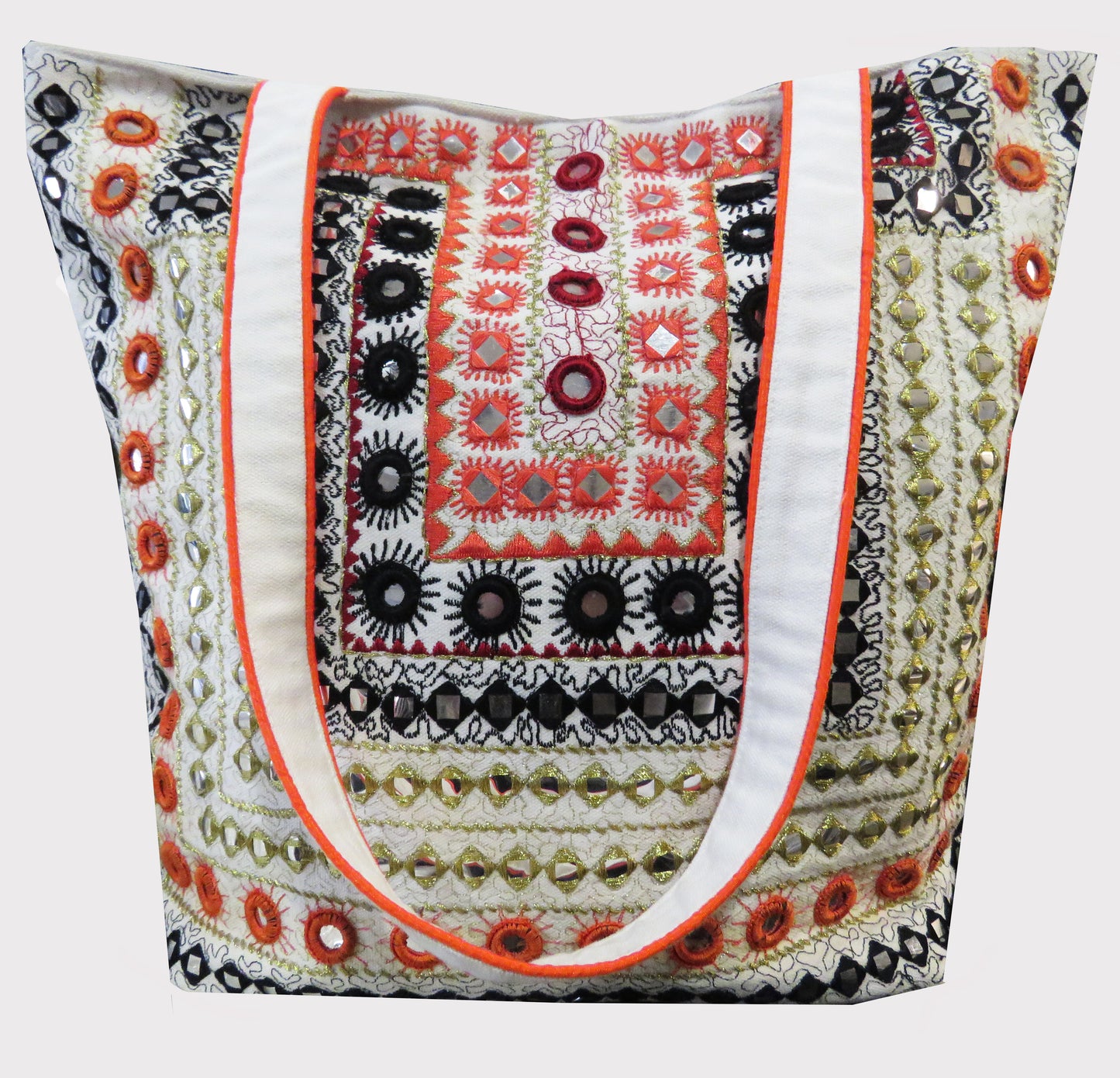 MULTICOLOURED  FOIL EMBELLISHED AND EMBROIDERED TOTE BAG WITH  ZIP AT THE TOP