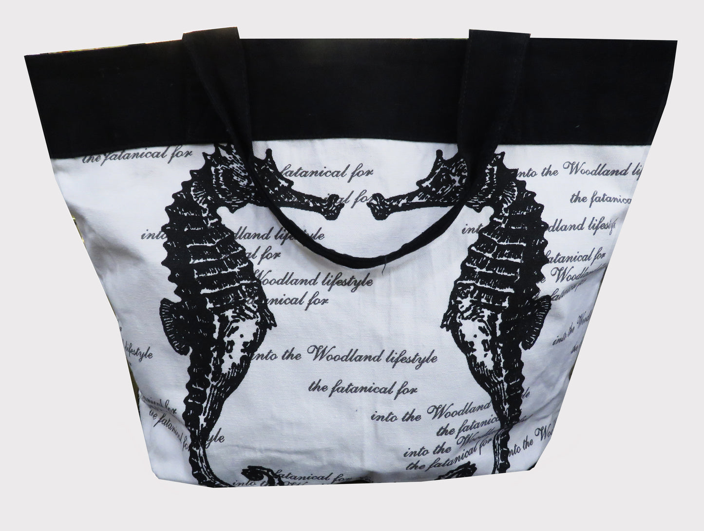 BLACK AND WHITE PRINTED CANVAS TOTE BAG