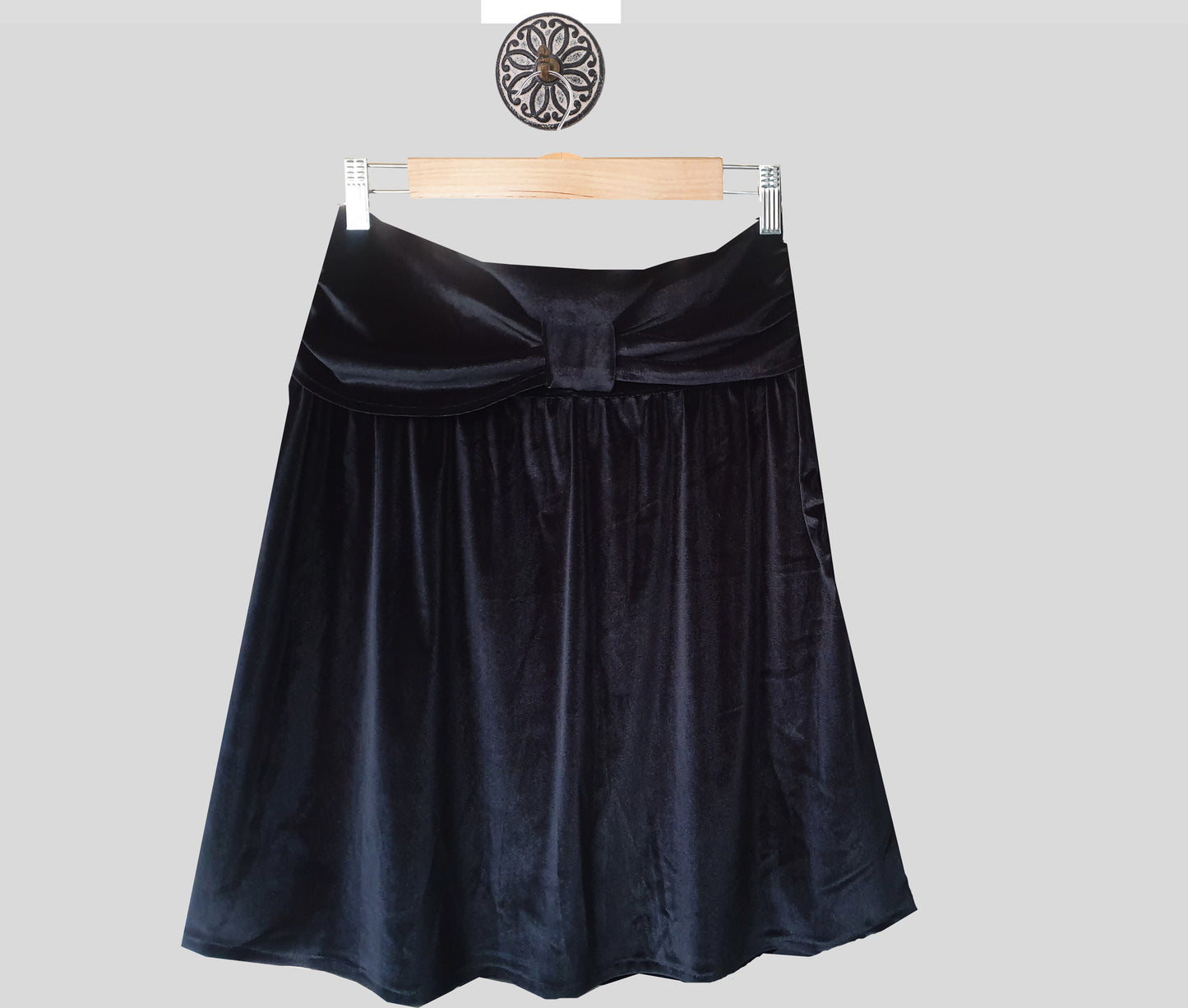 Black Velvet Flared Mini Skirt