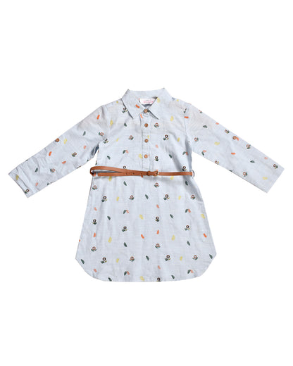 Cute Lion Print Shirt Dress With Belt