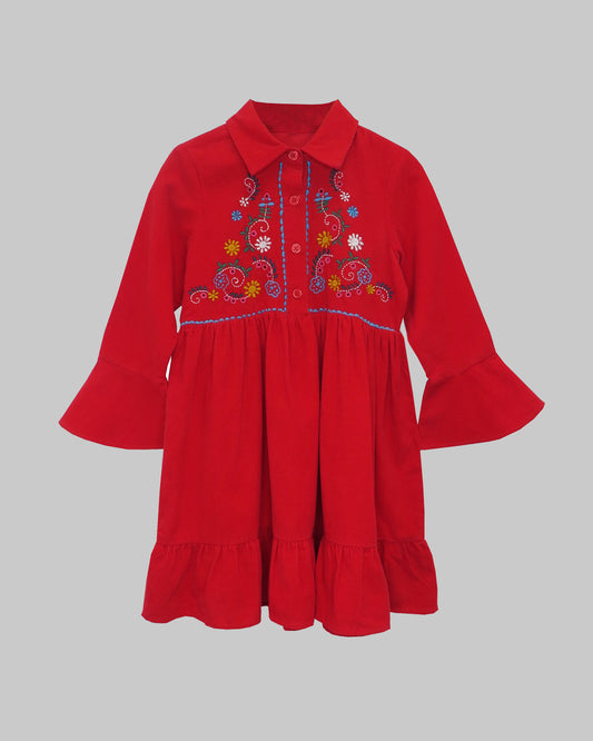 RED CORDUROY COORD DRESS