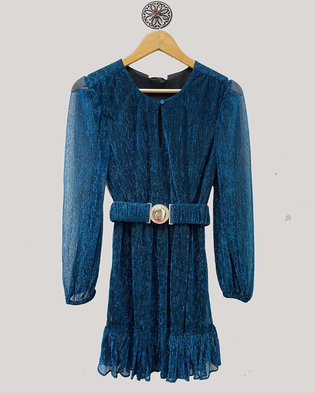 Blue Shimmer Dress With Belt
